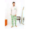 Moda Erkek Uzun Kol Penye Krem Pijama Takımı