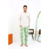 Moda Erkek Uzun Kol Penye Krem Pijama Takımı