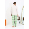 Moda Erkek Uzun Kol Penye Krem Pijama Takımı