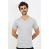 Moda Erkek V Yaka Gri Penye Atlet
