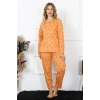 Moda Kadın 4XL-5XL-6XL-7XL-8XL Büyük Beden Uzun Kol Pijama Takım Turuncu