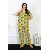 Moda Kadın 5XL-6XL-7XL-8XL Büyük Beden Kısa Kol Pijama Takım Sarı