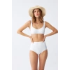 Moda Kadın Basic Beyaz Pedli Yüksek Bel Bikini Takımı