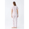 Moda Kadın Beyaz Kırmızı Kalpli Önden Düğmeli Pijama Takımı
