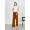 Moda Kadın Bürümcük Kumaş Hafif-Esnek Pantolon 210074 Kahve