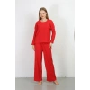 Moda Kadın Bürümcük Kumaş Pijama Takım Kırmızı