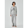 Moda Kadın Gri Boğa Burcu Oversize 2 İplik Eşofman Ev Giyim Takımı