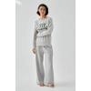 Moda Kadın Gri Manifest Oversize 2 İplik Eşofman Ev Giyim Takımı
