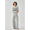 Moda Kadın Gri Sleep Mode ON Oversize 2 İplik Eşofman Ev Giyim Takımı