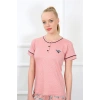 Moda Kadın Gül Kurusu Kısa Kol Pijama Takım