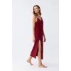 Moda Kadın İp Askılı Bordo Uzun Gecelik
