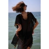 Moda Kadın İşlemeli Tunik Pareo Plaj Elbisesi Siyah