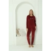 Moda Kadın Kadife Bordo Pijama Takım