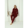 Moda Kadın Kadife Bordo Pijama Takım