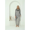 Moda Kadın Kadife Gri Pijama Takım