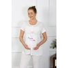 Moda Kadın Kısa Kol Hamile Lohusa Pijama Takımı Ekru