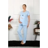 Moda Kadın Kısa Kol Hamile Lohusa Pijama Takımı Mavi