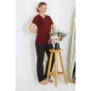 Moda Kadın Kısa Kol Pamuk Penye Pijama Takım Bordo