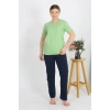 Moda Kadın Kısa Kol Pamuk Penye Pijama Takım Fıstık Yeşili