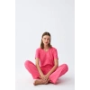 Moda Kadın Kısa Kol Pamuk Penye Pijama Takım Fuşya