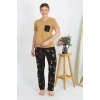 Moda Kadın Kısa Kol Pamuk Penye Pijama Takım Hardal