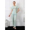 Moda Kadın Kısa Kol Pijama Takım Su Yeşili