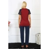 Moda Kadın Kolu Dantelli Penye Pijama Takım Bordo