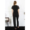 Moda Kadın Kolu Dantelli Penye Pijama Takım Siyah