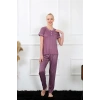 Moda Kadın Mürdüm Kısa Kol Pijama Takım