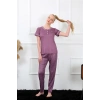 Moda Kadın Mürdüm Kısa Kol Pijama Takım
