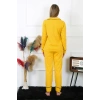 Moda Kadın Pamuk Penye Önden Düğmeli Uzun Kol Sarı Pijama Takım
