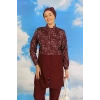 Moda Kadın Pantolonlu Desenli Tam Tesettür Mayo Bordo