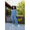 Moda Kadın Penye Bol Paça Pijama Takım Mavi