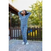 Moda Kadın Penye Bol Paça Pijama Takım Mavi