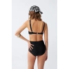 Moda Kadın Siyah Pedli Kare Yaka Yüksek Bel Bikini Takımı