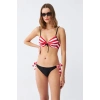Moda Kadın Yandan Bağlamalı Yarım Destekli Fiyonklu Alt Üst Bikini Takım Kırmızı