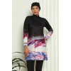 Moda Tam Tesettür Dijital Desenli Mayo Siyah