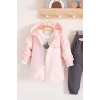 Prences Nakışlı Kapişonlu 3lü % 100 Pamuk Kız Bebek Takımı