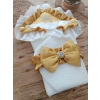 Yenidoğan Mehtap Lüks Kelebek Taç Nakışlı Bebek Battaniyesi Kundak Sarı