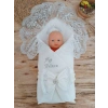Yenidoğan Pamuk Taç Benim Prensim Nakışlı Trilüks Kundak Bebek Battaniyesi Ekru
