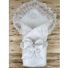 Yenidoğan Pırıltı Taç Nakışlı İnci Delüks Kundak Bebek Battaniyesi Ekru