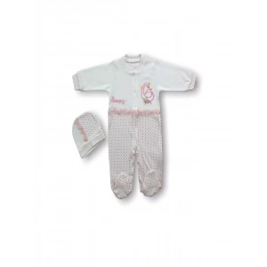 0-3 3-6 6-9 Ay Kraliçe Kuğu Nakışlı Şapkalı Kız Bebek Tulumu Ekru