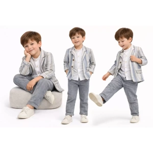 1-5 Yaş Müslin Gömlekli Keten 3 Parça Çocuk Takımı