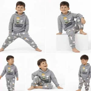 2-5 Yaş Kapşonlu Baskılı 2 Li Çocuk Takımı