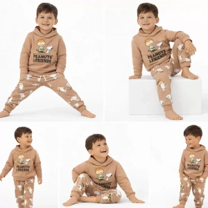 2-5 Yaş Kapşonlu Baskılı 2 Li Çocuk Takımı