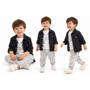 2-6 Yaş Müslin Gömlekli Tişörtlü 3lü Çocuk Takımı