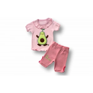 3-6 6-9 9-12 12-18 Ay Avokado Nakışlı Kısa Kollu Sweatli Şortlu 2li Kız-erkek Bebek Takımı Pembe
