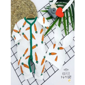 3-6-9-12 Ay Kulaklı Şapkalı Havuç Baskılı Boydan Çıtçıtlı Uzun Kollu Kız Erkek Bebek Tulumu Beyaz