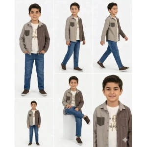 6-11 Yaş Keten Gömlekli 3 Parça Çocuk Takımı