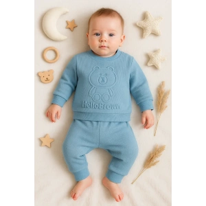 Bear Gofre Kabartmalı 2li Erkek Bebek Takımı